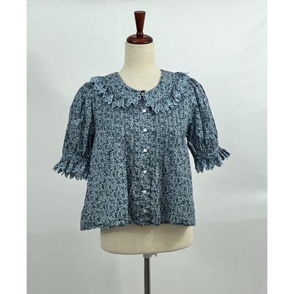 DOEN Sz M Medium Rune Top Delores Ditsy Liberty Fabric Short Sleeve Blouse - Picture 6 of 9